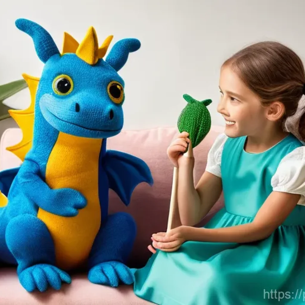 어린이 인형극 - **A Spark of Imagination:**
A vibrant, medium shot image of a cheerful 7-year-old girl with brig...