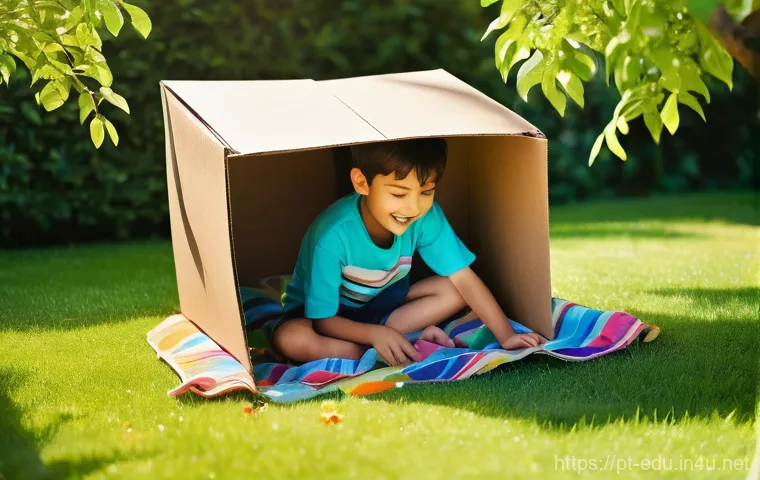 아이 창작 활동 - **Prompt:** A vibrant, sun-drenched scene of two young children, approximately 5-7 years old, engage...