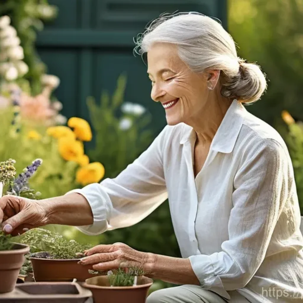 노인 라이프 코칭 - **A Vibrant Post-Retirement Life:** A serene and active senior woman, elegantly dressed in a comfort...