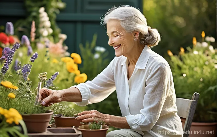 노인 라이프 코칭 - **A Vibrant Post-Retirement Life:** A serene and active senior woman, elegantly dressed in a comfort...