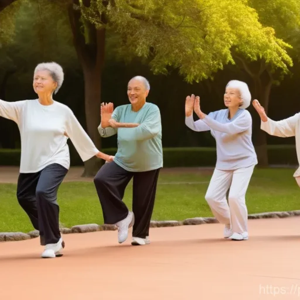 노인 생활 체육 - **Image Prompt 1: Tranquil Morning Tai Chi in a Portuguese Park**
"A diverse group of cheerful s...