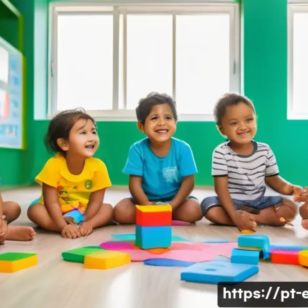 어린이 커리큘럼 - A vibrant classroom scene in a Brazilian early childhood education center, showing a diverse group o...