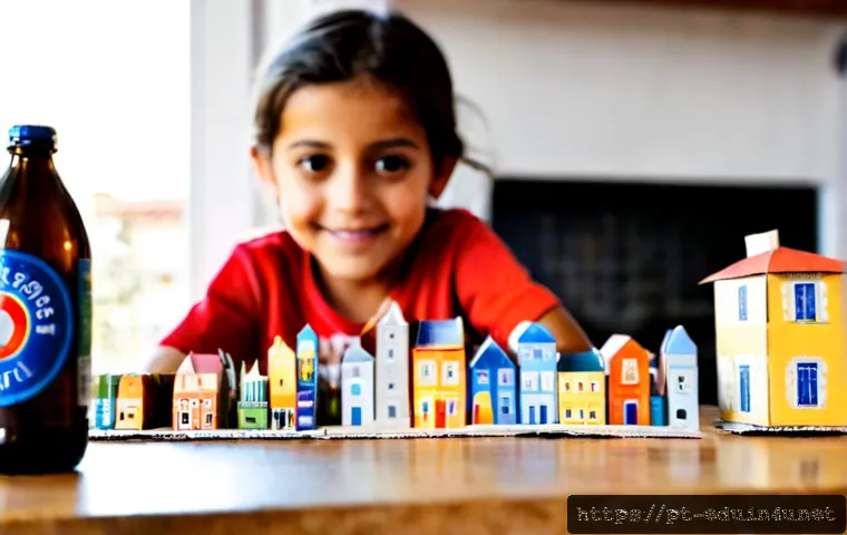 Home 17 아이의 창의력 발휘 - Photorealistic warm afternoon scene of a Portuguese child wearing casual colorful clothes, building ...